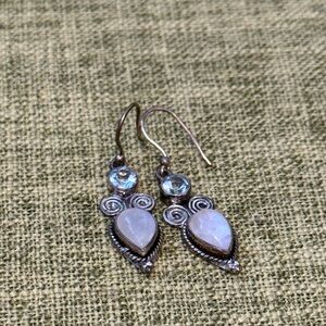 Sterling Silver Moonstone and Blue Topaz Teardrop Earrings